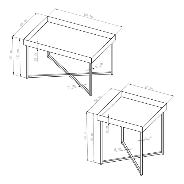 [en.casa] Salontafel Heinola set van 2 metaal zwart mat