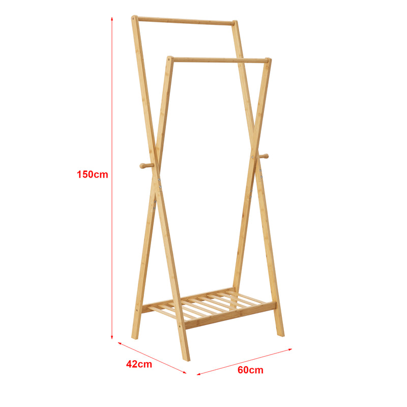 Maatschets [en.casa] Bamboe kledingrek Keitele met kapstok 60x42x150 cm