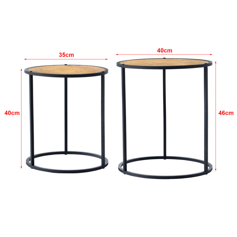 Maatschets [en.casa] Bijzettafel Moriusaq set van 2 rond zwart en houtkleurig