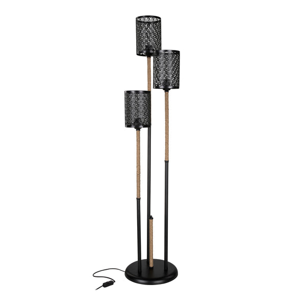 [lux.pro] Staande lamp vloerlamp Exeter 3xE27 zwart en jute