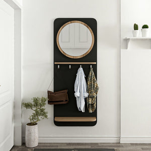 [en.casa] Wandkapstok met spiegel Helsinge 150x60x15 cm zwart en houtkleurig