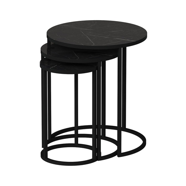 [en.casa] Bijzettafel set van 3 Frederiksværk marmer zwart