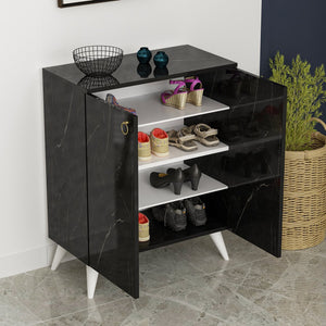 [en.casa] Schoenenkast Gjern 91x72x37 cm marmer zwart