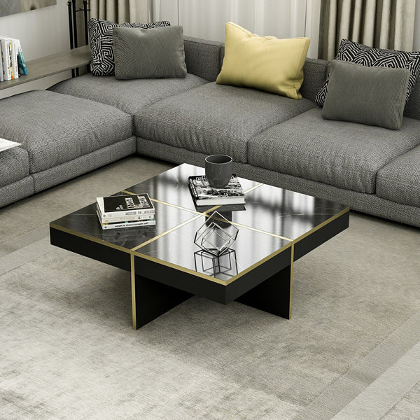 [en.casa] Salontafel Fjerritslev 35x90x90 cm marmer zwart en messing