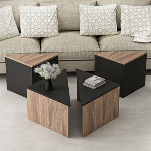 [en.casa] Salontafel set van 4 Frederikshavn Eiken antraciet