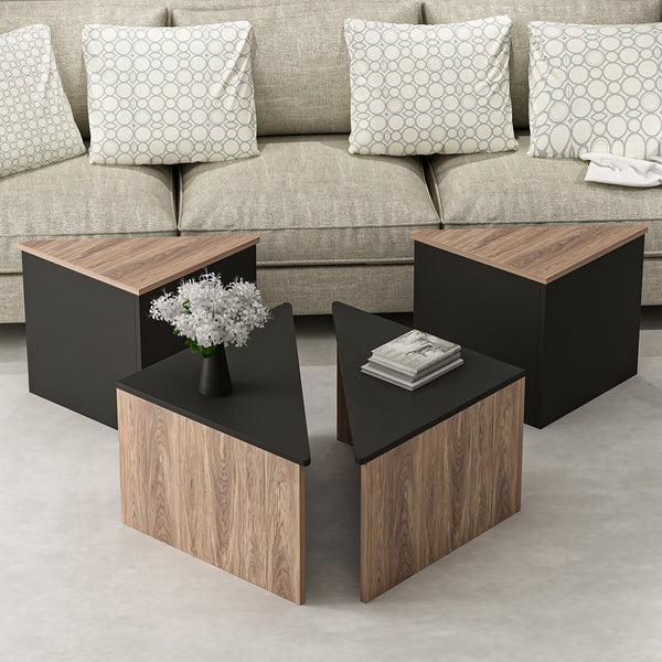 [en.casa] Salontafel set van 4 Frederikshavn Eiken antraciet