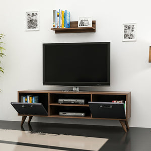[en.casa] TV meubel met plank Haderslev 120x30x45 cm walnootkleurig en antraciet