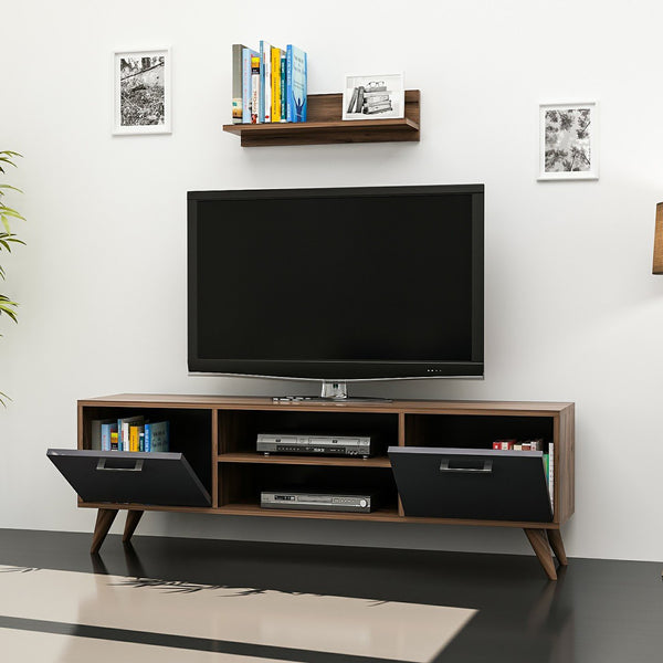 [en.casa] TV meubel met plank Haderslev 120x30x45 cm walnootkleurig en antraciet