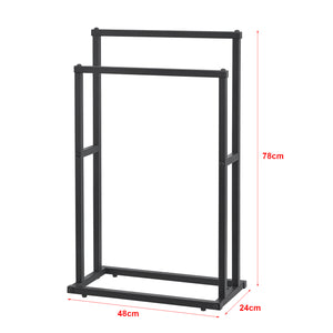 Handdoekhouder met 2 stangen 78 x 48 x 24 cm Zwart [en.casa]