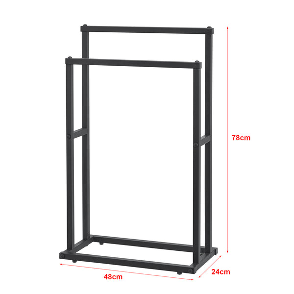 Handdoekhouder met 2 stangen 78 x 48 x 24 cm Zwart [en.casa]