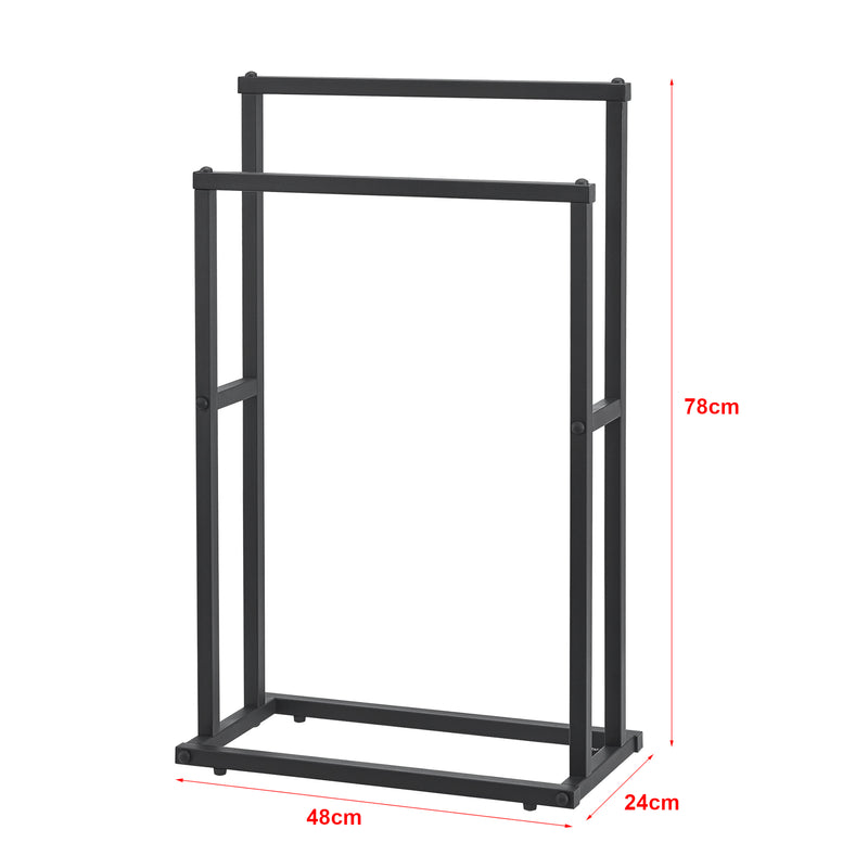 Maatschets Handdoekhouder met 2 stangen 78 x 48 x 24 cm Zwart [en.casa]