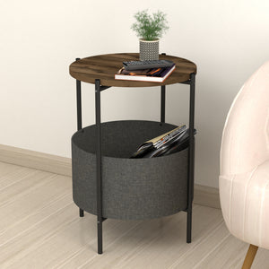 [en.casa] Bijzettafel Hofors 60xØ43 cm eiken antiek antraciet en grijs