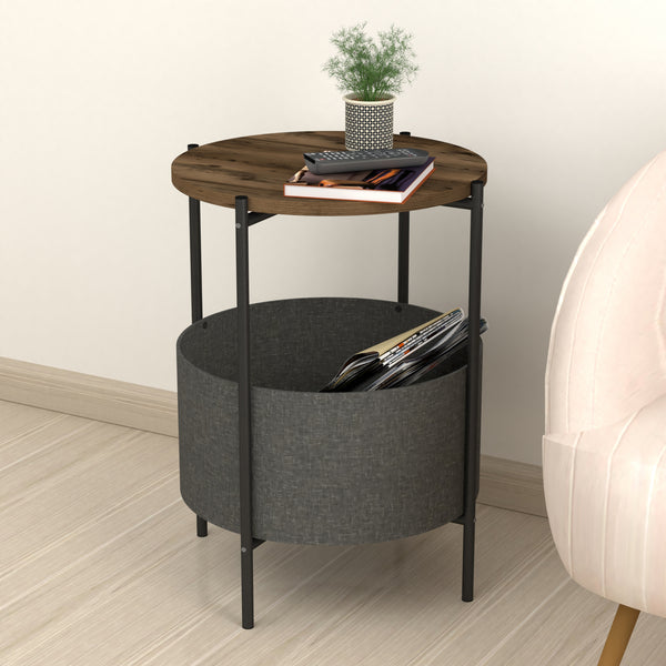 [en.casa] Bijzettafel Hofors 60xØ43 cm eiken antiek antraciet en grijs