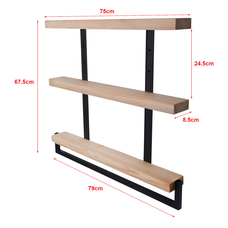 Maatschets [en.casa] Wandplank Nykøbing 67,5x79x8,5 cm houtkleurig en zwart