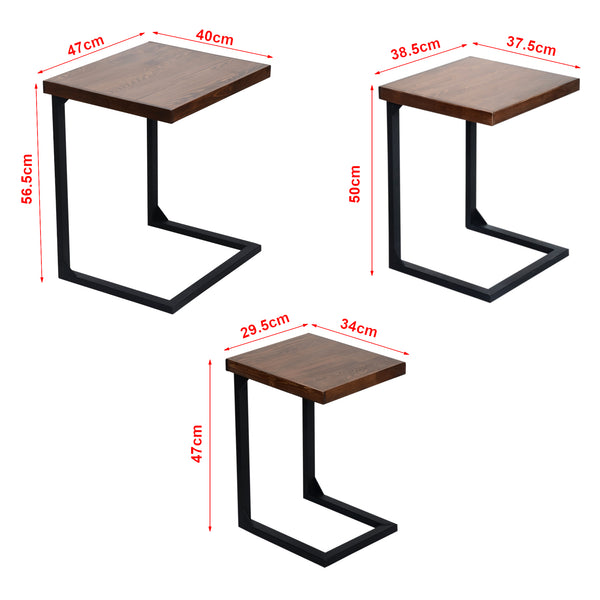 [en.casa] Bijzettafel set van 3 Rørvig zwart en houtkleurig