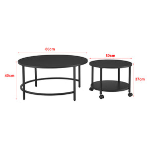 [en.casa] Salontafel set van 2 Værøy rond zwart mat