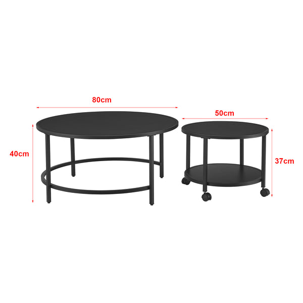 [en.casa] Salontafel set van 2 Værøy rond zwart mat