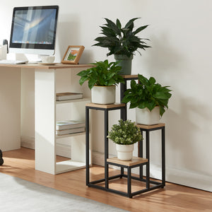 [en.casa] Plantenstandaard Ameland 67x34x34 cm zwart en houtkleurig