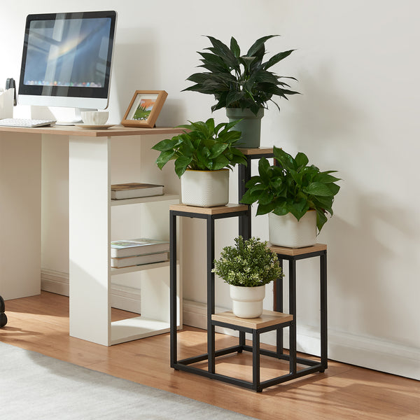 [en.casa] Plantenstandaard Ameland 67x34x34 cm zwart en houtkleurig