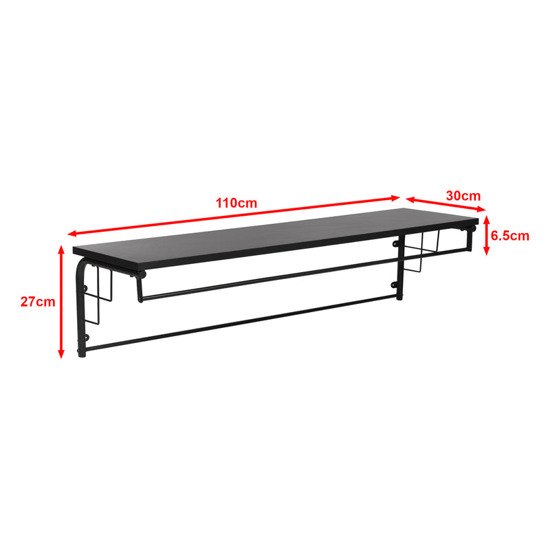 Maatschets [en.casa] Wandkapstok Ølstykke met plank 110x30x27 cm zwart