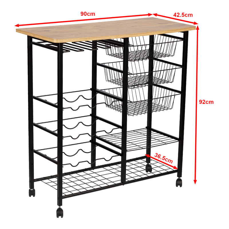 Maatschets [en.casa] Keukentrolley Rønnede 92x90x42,5 cm zwart en houtkleurig