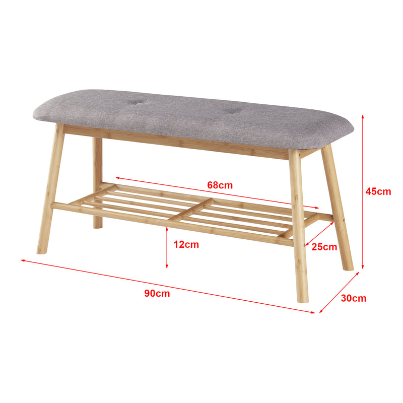 Maatschets [en.casa] Schoenenrek 45x90x30 cm bamboe grijs