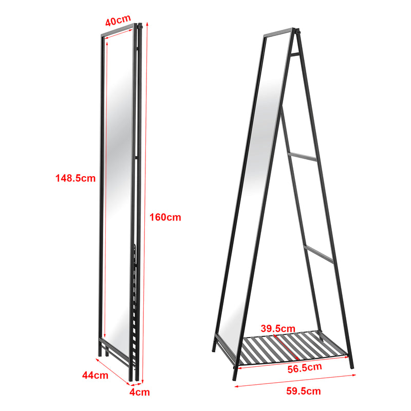 Maatschets [en.casa] Spiegel vrijstaand Ruffano met plank 160x44x59,5 cm zwart