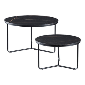 [en.casa] Salontafel Poxdorf set van 2 rond marmer zwart en zwart