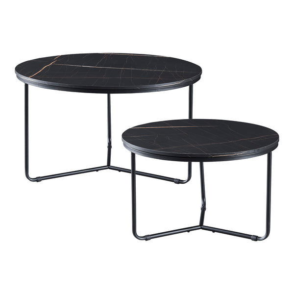 [en.casa] Salontafel Poxdorf set van 2 rond marmer zwart en zwart