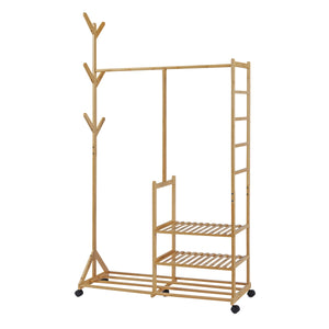 [en.casa] Bamboe kledingrek Ikaalinen op wielen 176x100x38 cm houtkleurig