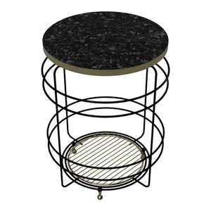 [en.casa] Bijzettafel Padasjoki rond met 1 plank 55xØ40 cm goudkleurig en zwart marmerlook