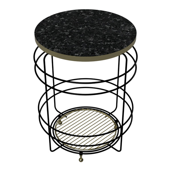 [en.casa] Bijzettafel Padasjoki rond met 1 plank 55xØ40 cm goudkleurig en zwart marmerlook