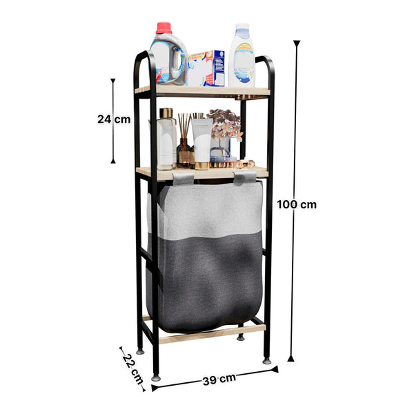 [en.casa] Badkamerrek Pello met 2 planken en 1 waszak 100x39x22 cm