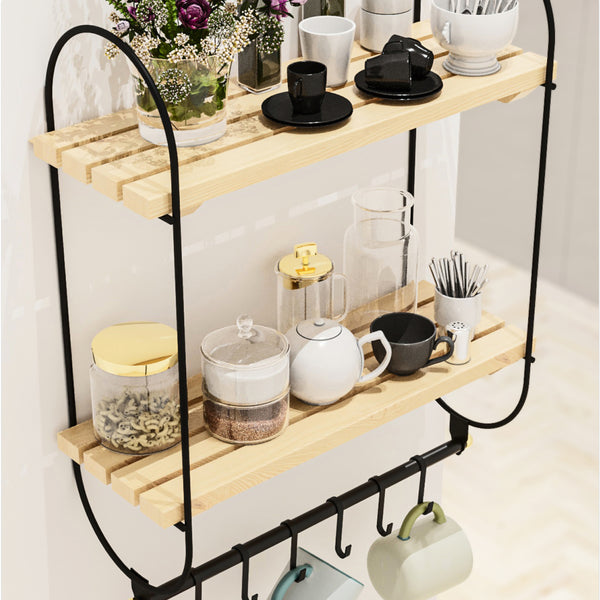 [en.casa] Wandrek Pielavesi met 2 planken 47x40x16 cm zwart en naturel
