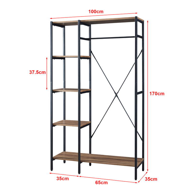 Maatschets [en.casa] Kledingkast Hvidovre open kast 170x100x35 cm zwart en houtkleurig