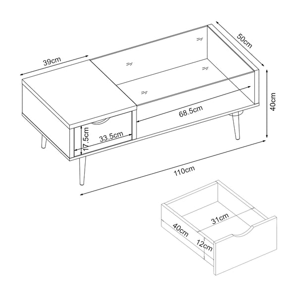 [en.casa] Salontafel Markaryd 110x50x40 cm walnootkleurig