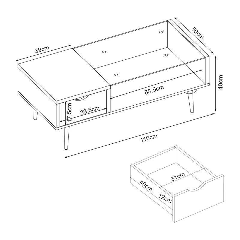 Maatschets [en.casa] Salontafel Markaryd 110x50x40 cm walnootkleurig