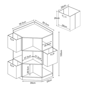 [en.casa] Kinderkast Måsøy hoekkast met 3 opbergdozen 100x56,5x56,5 cm wit roze blauw geel