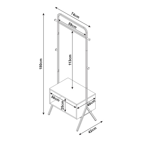 [en.casa] Kledingrek Averøy 180x74x42 cm zwart en walnootkleurig