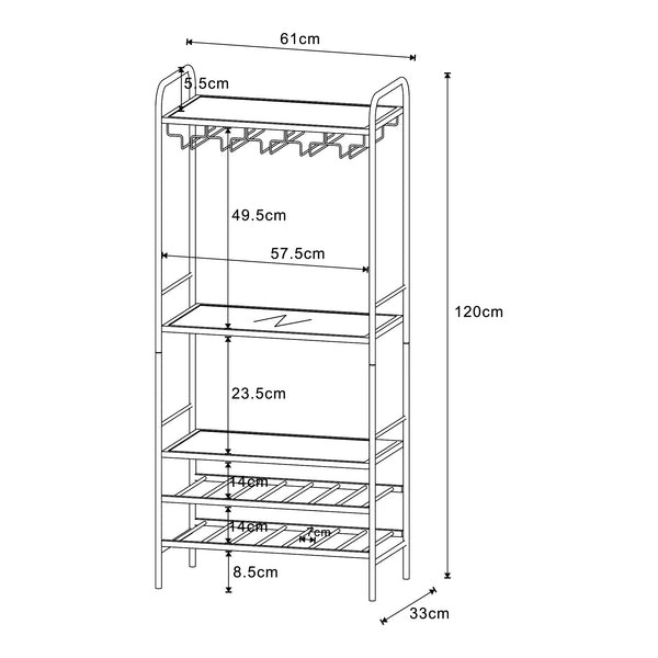 [en.casa] Wijnrek Hustadvika voor 14 flessen 120x61x33 cm zwart en eikenkleurig