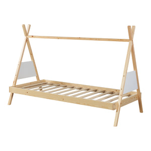 Kinderbed Siikajoki Tipi hoog uitvoering 90x200 cm naturel en wit [en.casa]