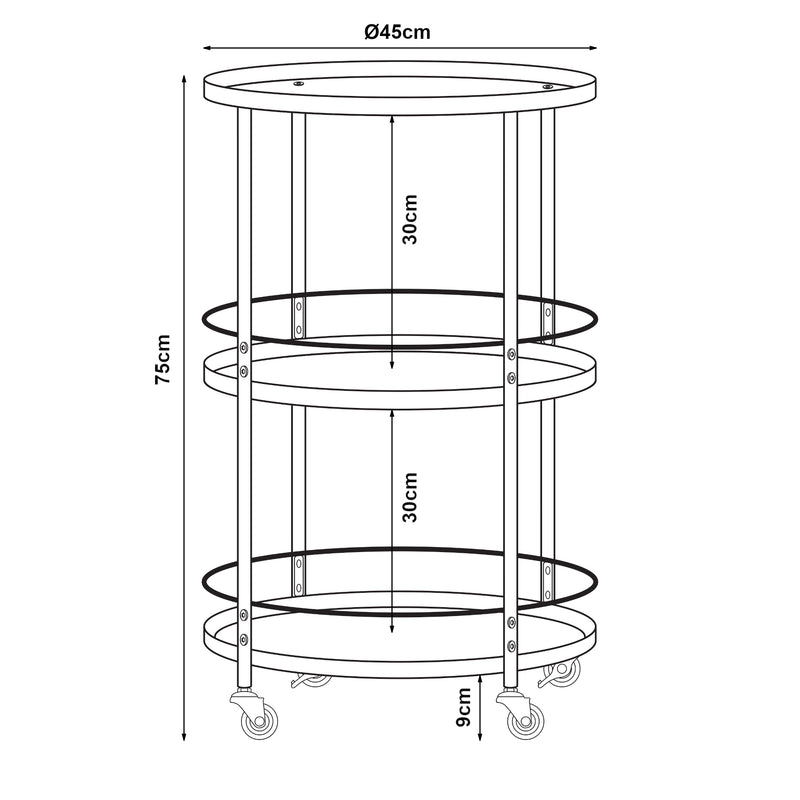 Maatschets [en.casa] Keukentrolley Munkedal 75xØ45 cm zwart