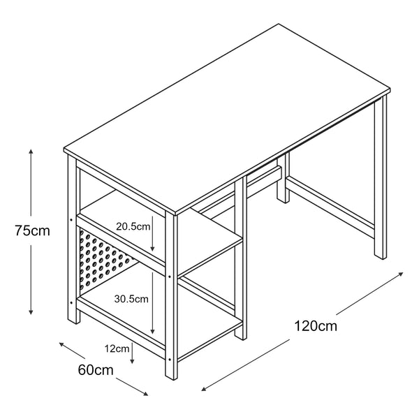 Bureau Dønna 120x60x75 cm mdf zwart en houtkleurig [en.casa]