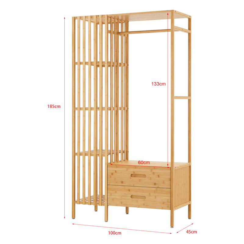 Maatschets Kledingkast Varanger bamboe open kast 185x100x45 cm naturel [en.casa]