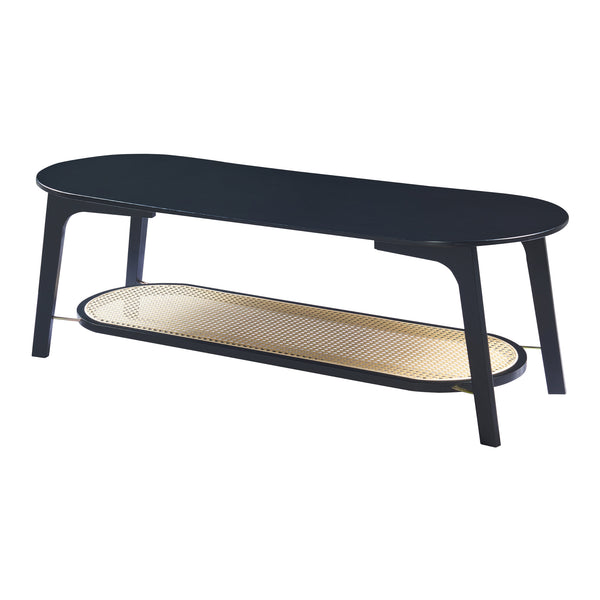 Salontafel Taivalkoski 120x43x40 cm met plank zwart en rotan look [en.casa]