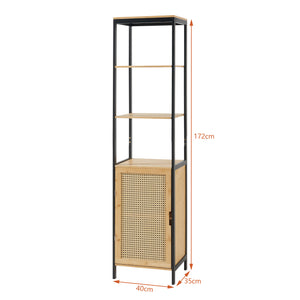 Badkamerkast Tervola kolomkast 172x40x35 cm zwart naturel rotan look [en.casa]