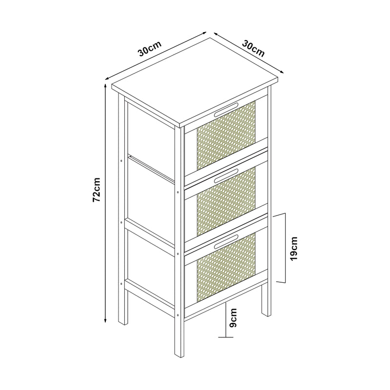 Maatschets Commode Tervola ladekast 72x30x30 cm zwart naturel en rotan look [en.casa]