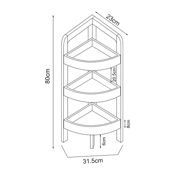 Hoekkast Tervola met 3 planken 80x23x31,5 cm zwart naturel en rotan look [en.casa]