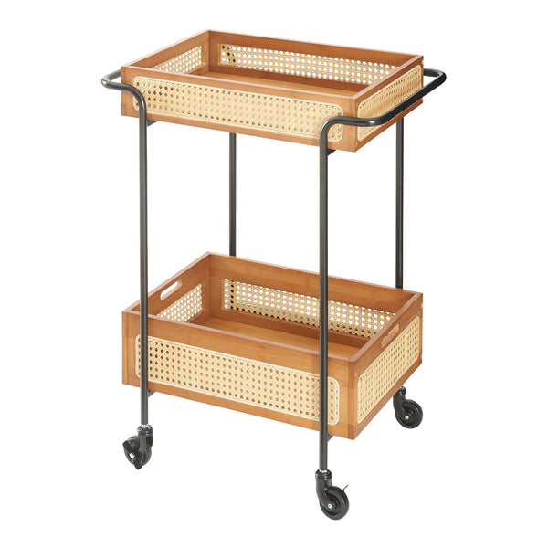 Keukentrolley Tervola 80,5x61x39 cm zwart en houtkleurig rotan look [en.casa]