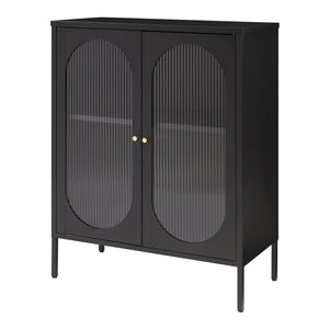 Dressoir Karlskrona metaal met geribbeld glas zwart 101x80x40 cm [en.casa]
